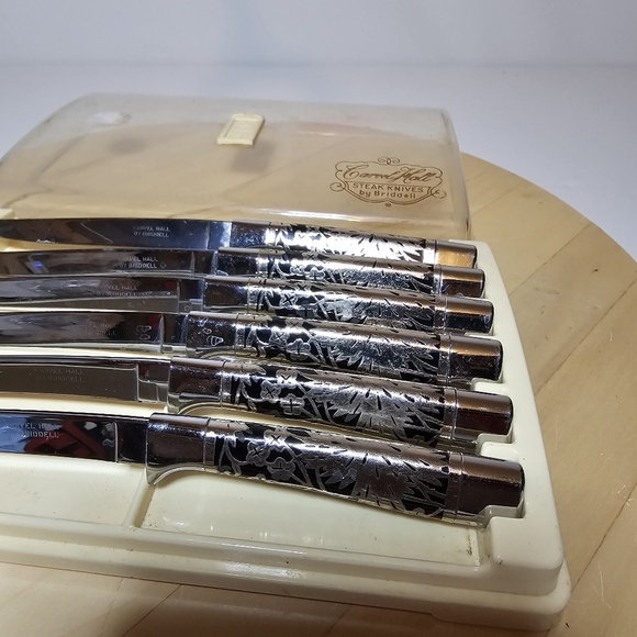 Vintage 1950s Set 6 Carvel Hall Fine Cutlery by Briddell Steak Knives In Case - Picture 2 of 11